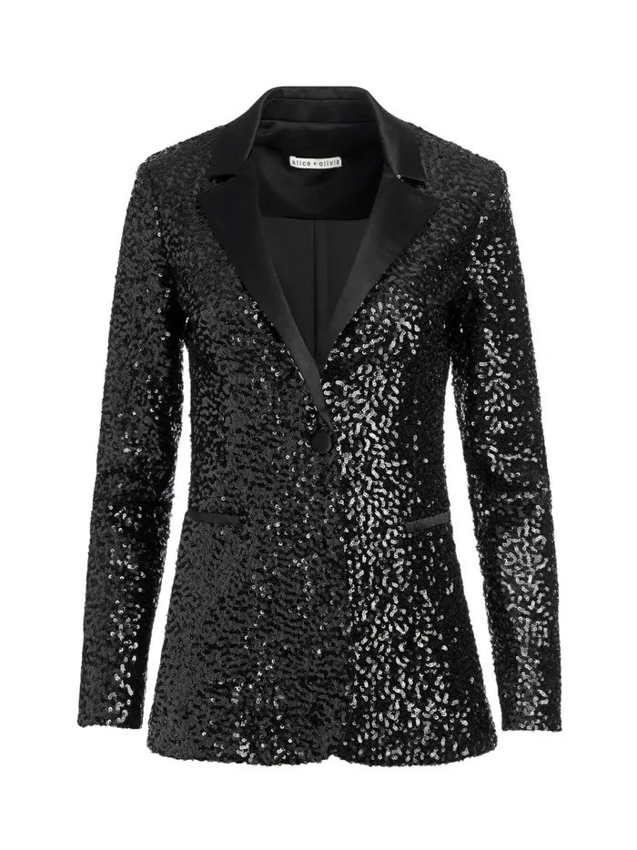 Womens Jackets Coats Alice Olivia Breann Sequin Fitted Blazer Black