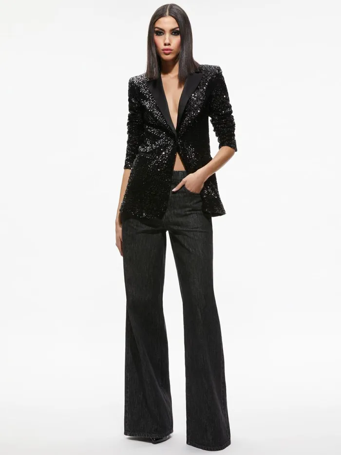Womens Jackets Coats Alice Olivia Breann Sequin Fitted Blazer Black