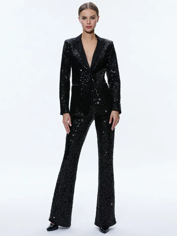 Womens Jackets Coats Alice Olivia Breann Sequin Fitted Blazer Black