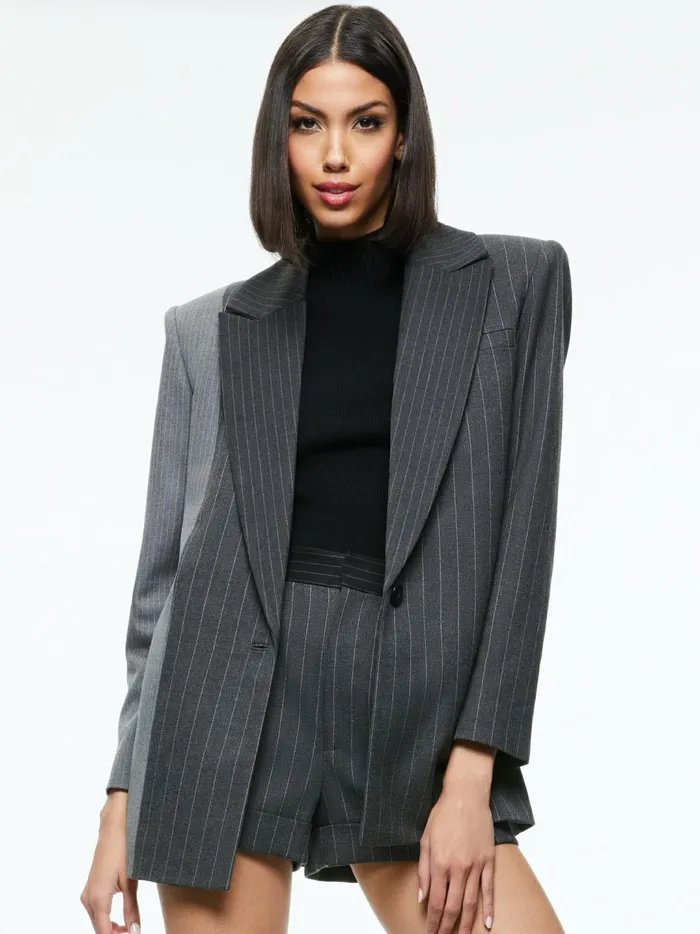 Womens Jackets Coats Alice Olivia Colley Notch Collar Blazer Greycharcoal Pinstripe