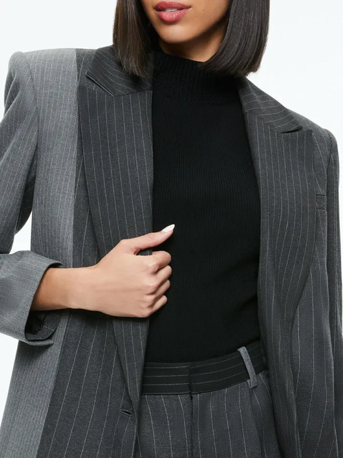 Womens Jackets Coats Alice Olivia Colley Notch Collar Blazer Greycharcoal Pinstripe