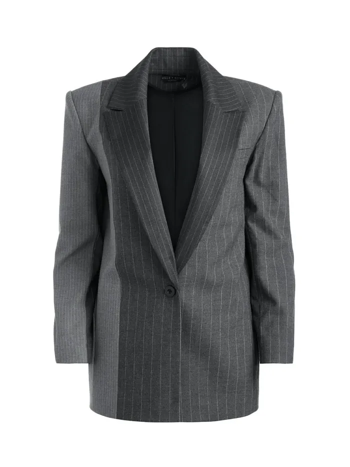 Womens Jackets Coats Alice Olivia Colley Notch Collar Blazer Greycharcoal Pinstripe