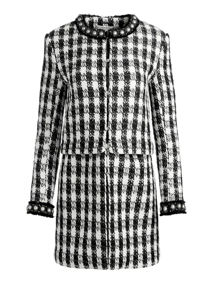 Womens Jackets Coats Alice Olivia Deon TwoFer Tweed Jacket Blackwhite