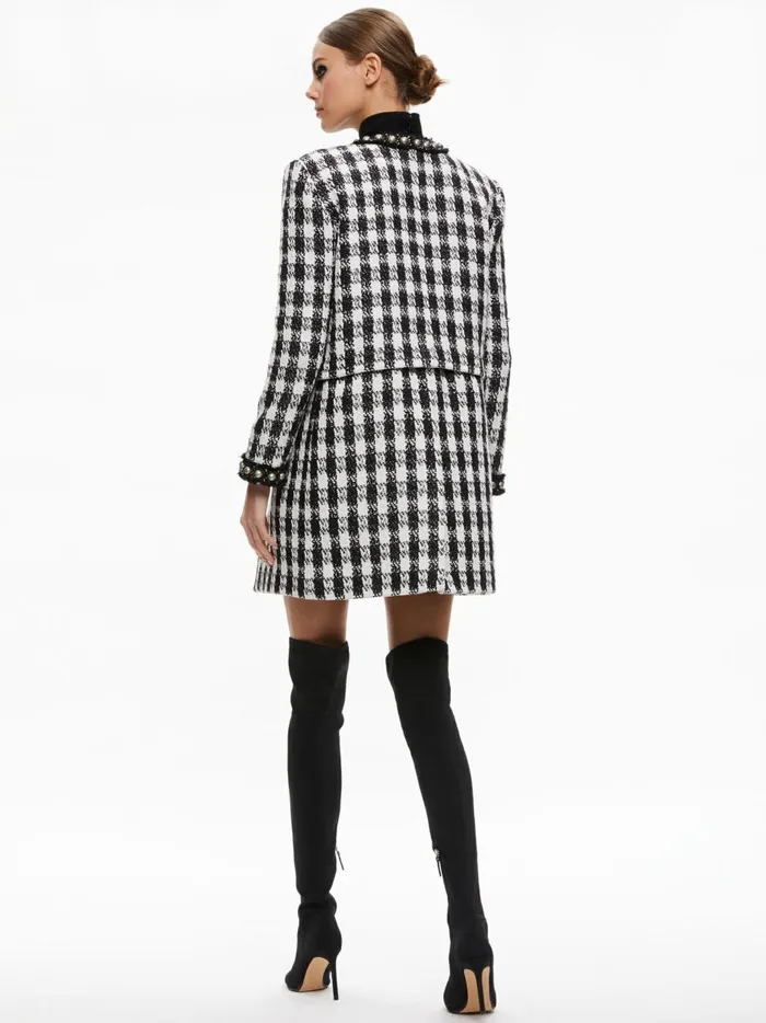 Womens Jackets Coats Alice Olivia Deon TwoFer Tweed Jacket Blackwhite