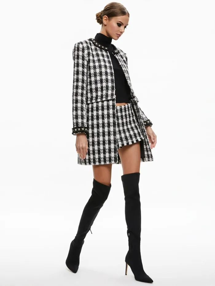 Womens Jackets Coats Alice Olivia Deon TwoFer Tweed Jacket Blackwhite