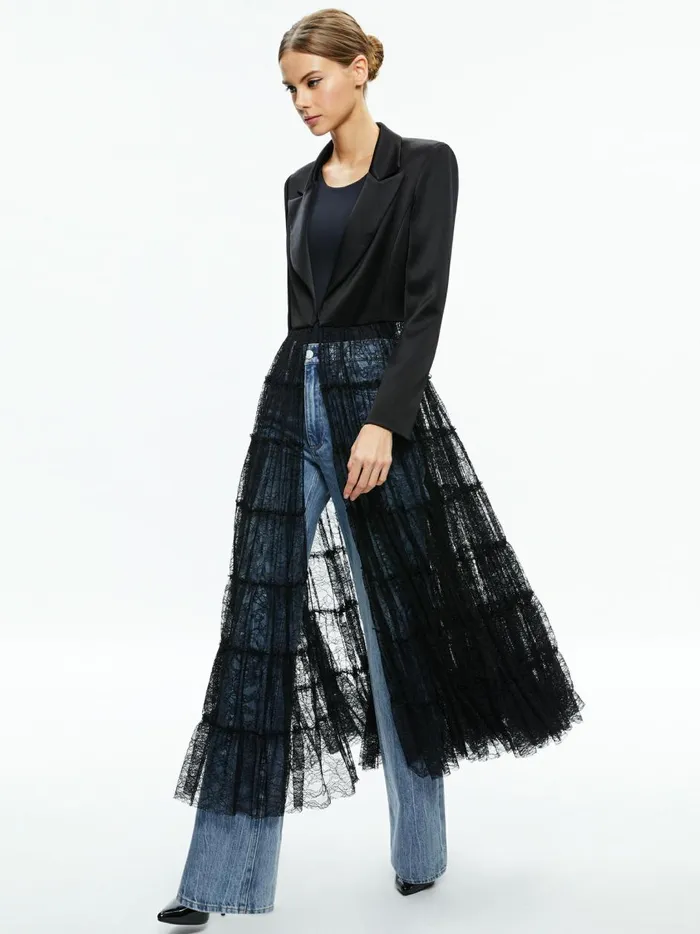 Womens Jackets Coats Alice Olivia Everly Drama Lace Maxi Blazer Black