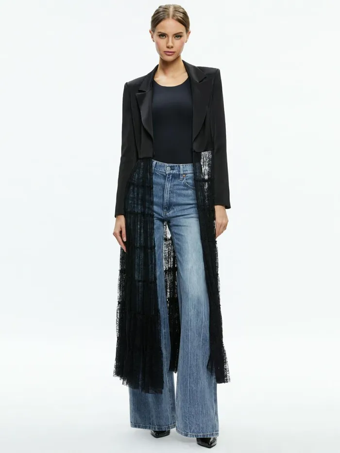 Womens Jackets Coats Alice Olivia Everly Drama Lace Maxi Blazer Black