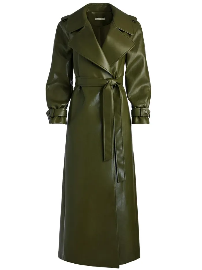 Womens Jackets Coats Alice Olivia Jarrett Vegan Leather Trench Coat Olive