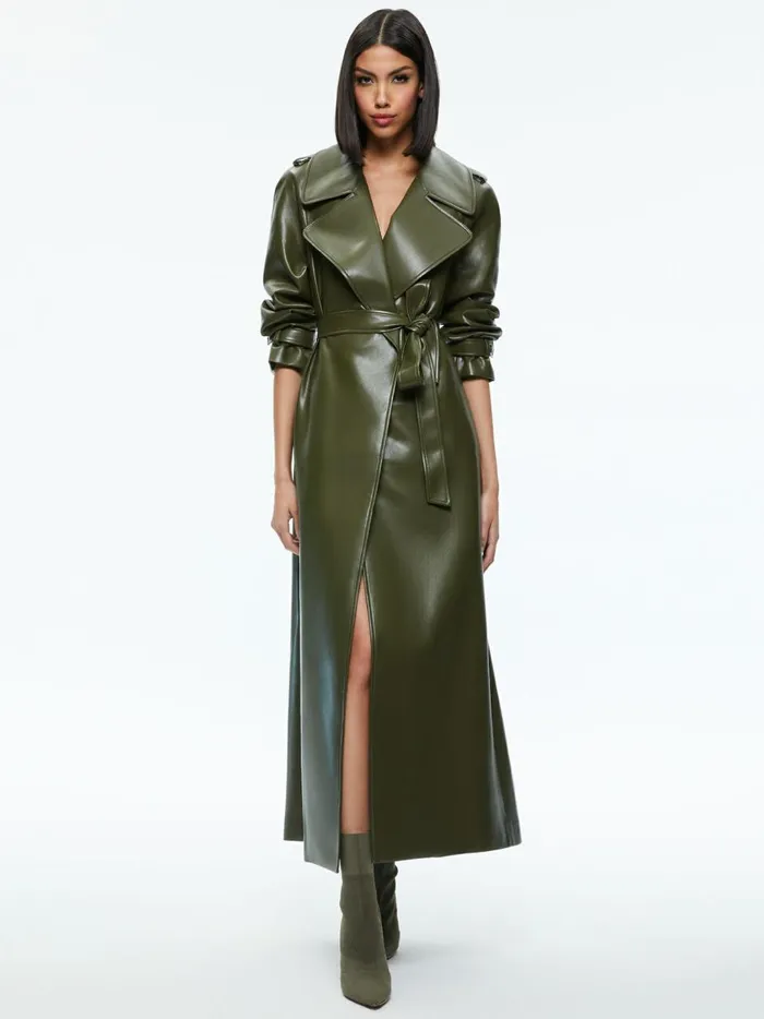 Womens Jackets Coats Alice Olivia Jarrett Vegan Leather Trench Coat Olive