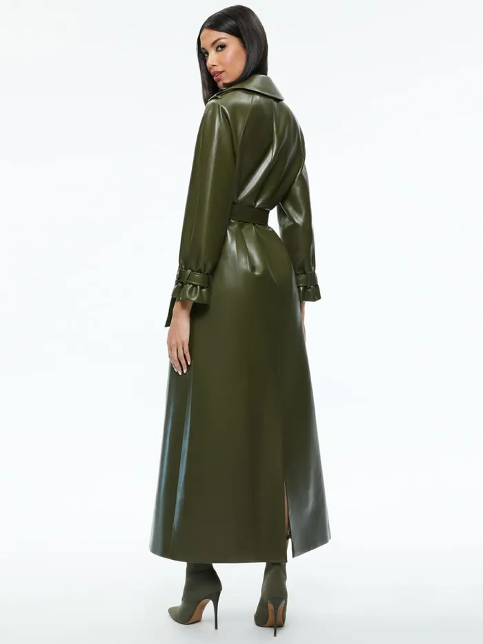Womens Jackets Coats Alice Olivia Jarrett Vegan Leather Trench Coat Olive