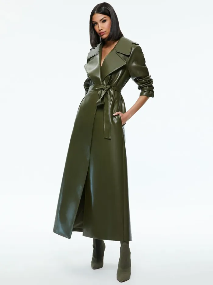 Womens Jackets Coats Alice Olivia Jarrett Vegan Leather Trench Coat Olive