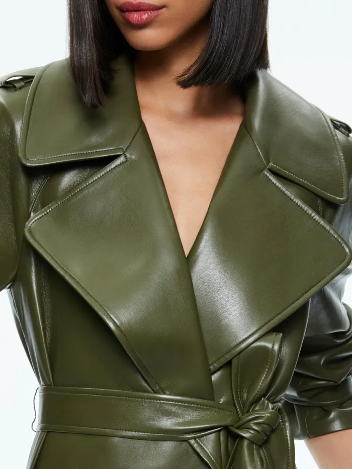 Womens Jackets Coats Alice Olivia Jarrett Vegan Leather Trench Coat Olive