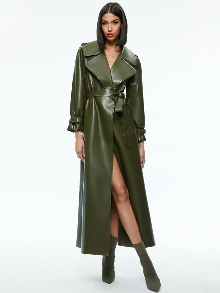 Womens Jackets Coats Alice Olivia Jarrett Vegan Leather Trench Coat Olive