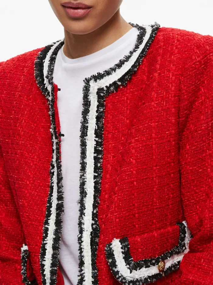 Womens Jackets Coats Alice Olivia Landon Tweed Cropped Jacket Perfect Rubyblackwhite