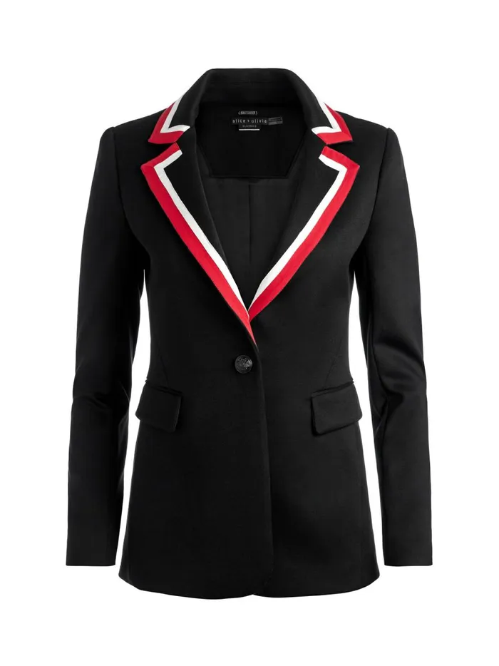 Womens Jackets Coats Alice Olivia Macey Blazer With Contrast Stripe Blackperfect Ruby Womens Jackets Coats Alice Olivia Macey Blazer With Contrast Stripe Blackperfect Ruby