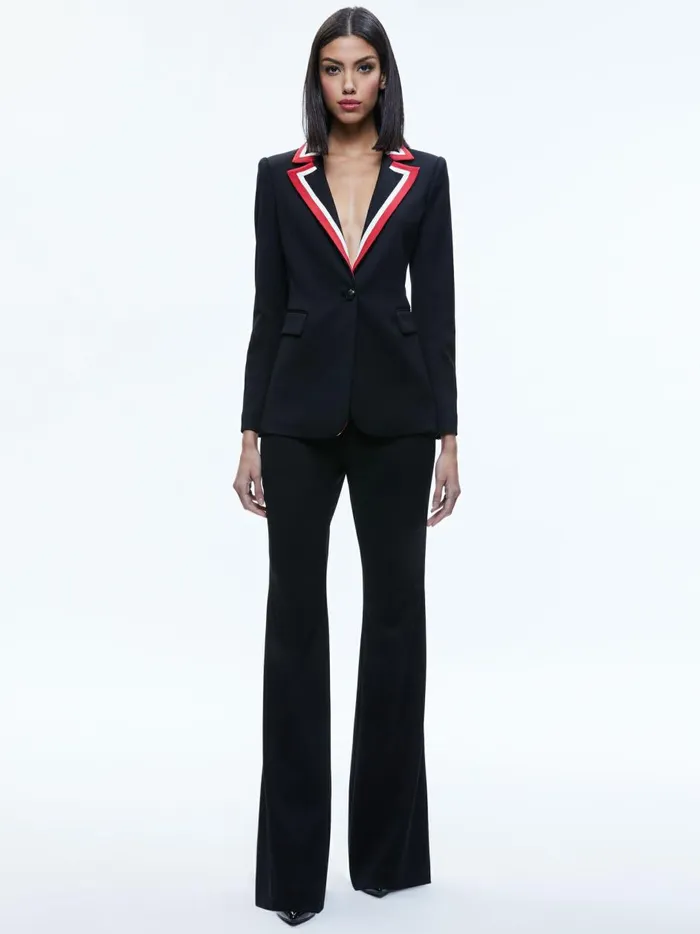 Womens Jackets Coats Alice Olivia Macey Blazer With Contrast Stripe Blackperfect Ruby