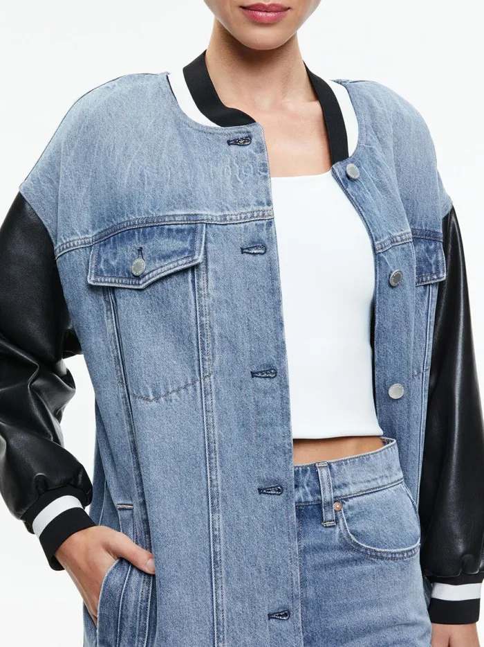 Womens Jackets Coats Alice Olivia Orten Oversized Varsity Jacket Sadie Lt Vintage Blue