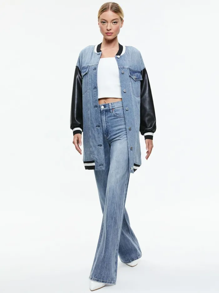Womens Jackets Coats Alice Olivia Orten Oversized Varsity Jacket Sadie Lt Vintage Blue