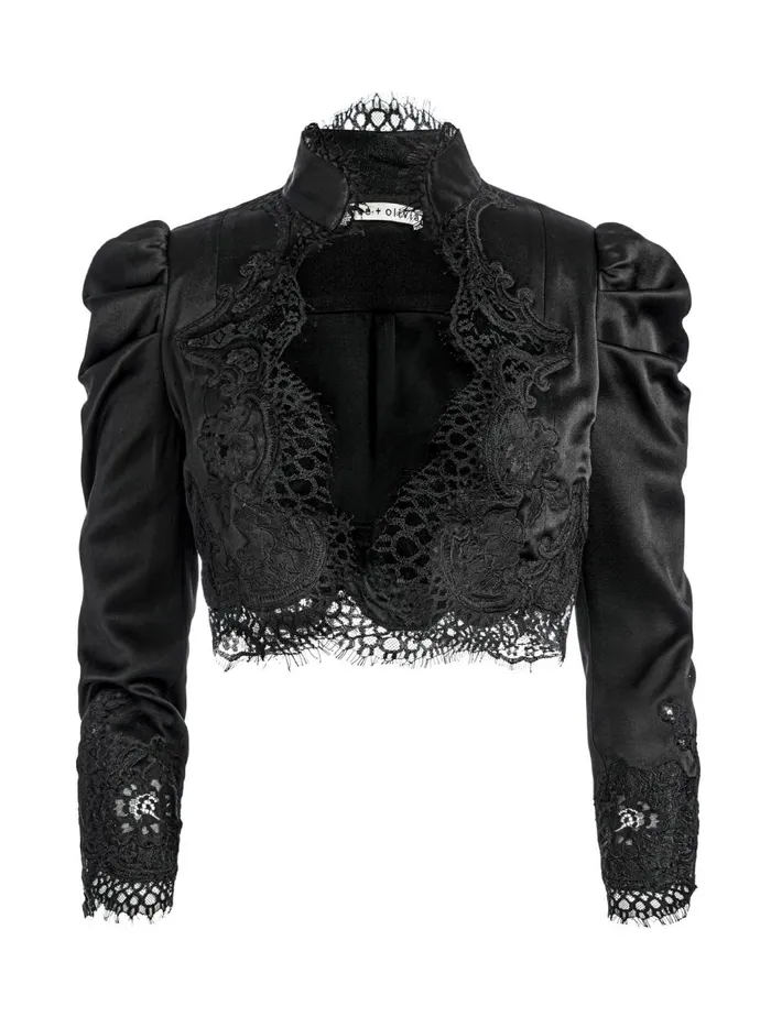 Womens Jackets Coats Alice Olivia Thomasina Puff Sleeve Lace Cropped Jacket Black Womens Jackets Coats Alice Olivia Thomasina Puff Sleeve Lace Cropped Jacket Black