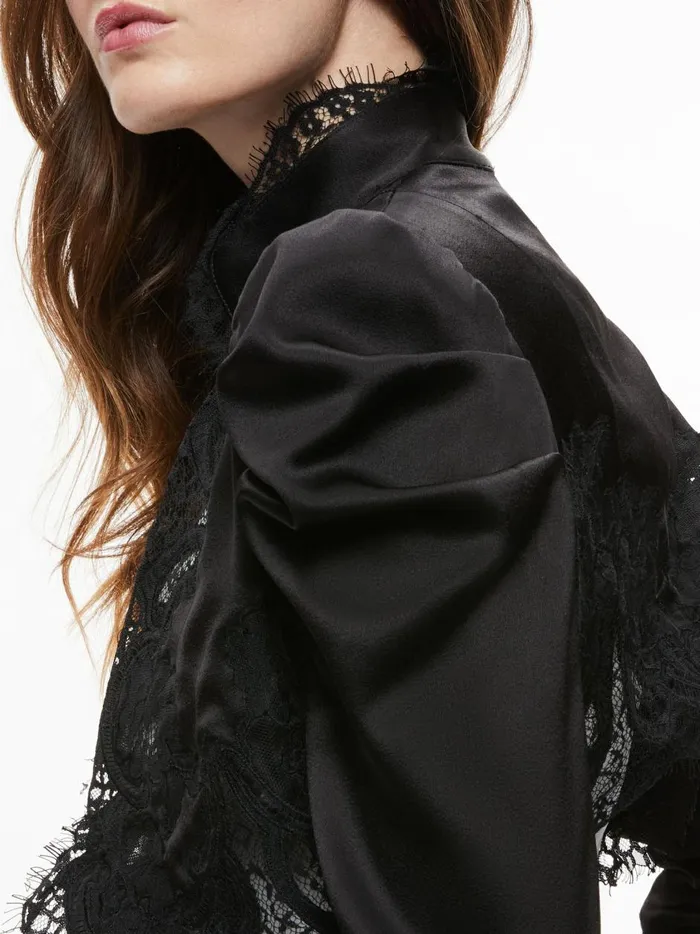Womens Jackets Coats Alice Olivia Thomasina Puff Sleeve Lace Cropped Jacket Black