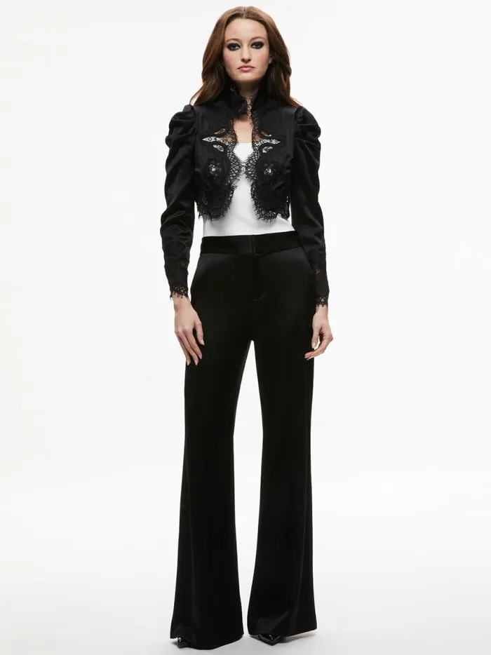 Womens Jackets Coats Alice Olivia Thomasina Puff Sleeve Lace Cropped Jacket Black