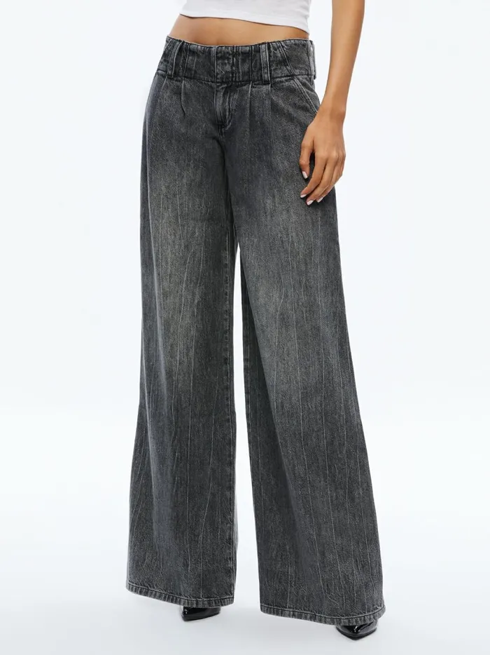 Womens Pants Alice Olivia Anders Low Rise Pleated Jean Georgia Vintage Black