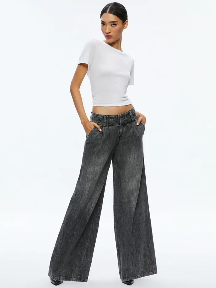 Womens Pants Alice Olivia Anders Low Rise Pleated Jean Georgia Vintage Black