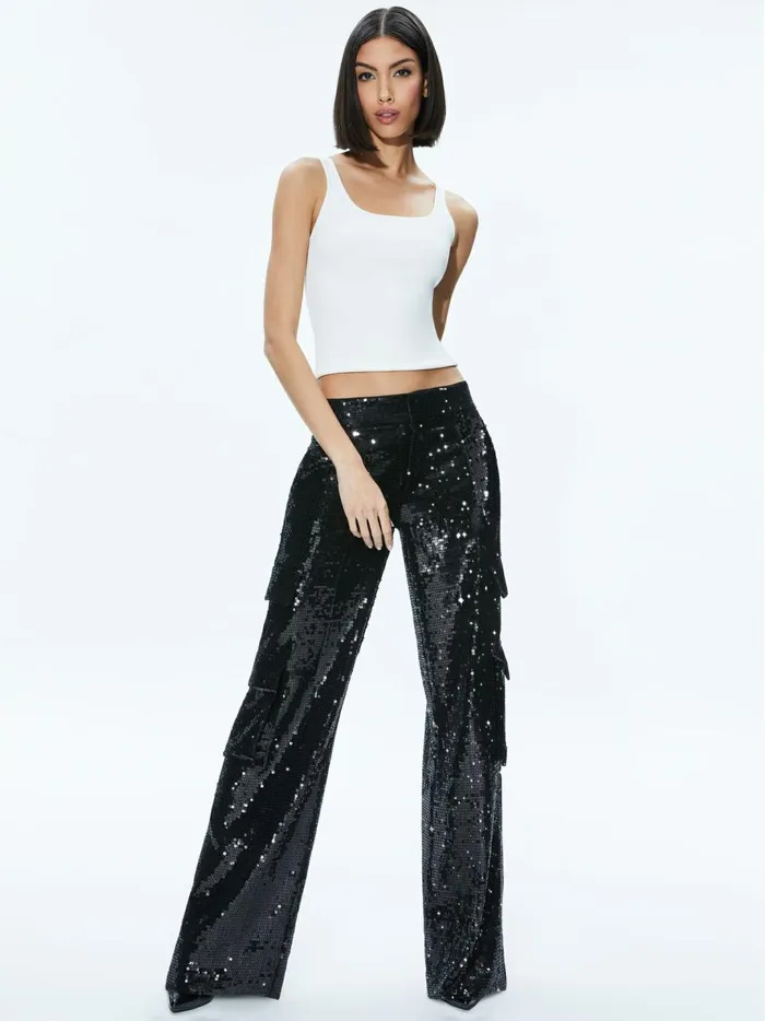 Womens Pants Alice Olivia Hayes Sequin Cargo Pant Black