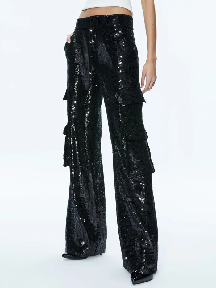 Womens Pants Alice Olivia Hayes Sequin Cargo Pant Black