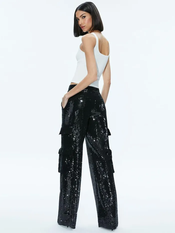 Womens Pants Alice Olivia Hayes Sequin Cargo Pant Black