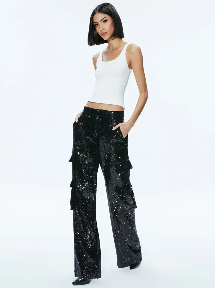 Womens Pants Alice Olivia Hayes Sequin Cargo Pant Black