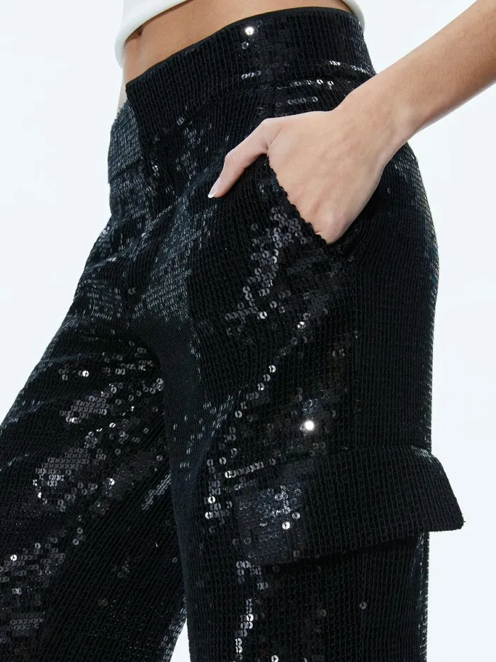 Womens Pants Alice Olivia Hayes Sequin Cargo Pant Black