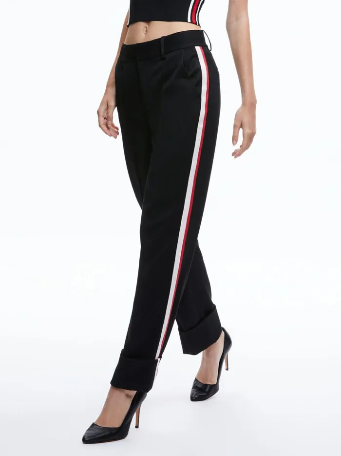 Womens Pants Alice Olivia Ming Cuffed Pant With Side Stripe Blackperfect Ruby