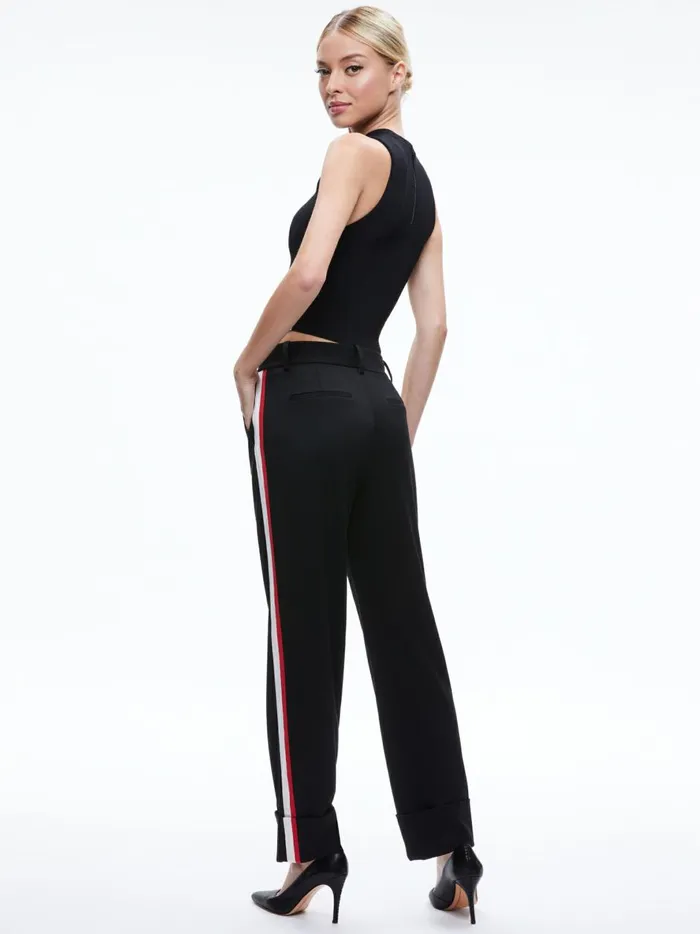 Womens Pants Alice Olivia Ming Cuffed Pant With Side Stripe Blackperfect Ruby