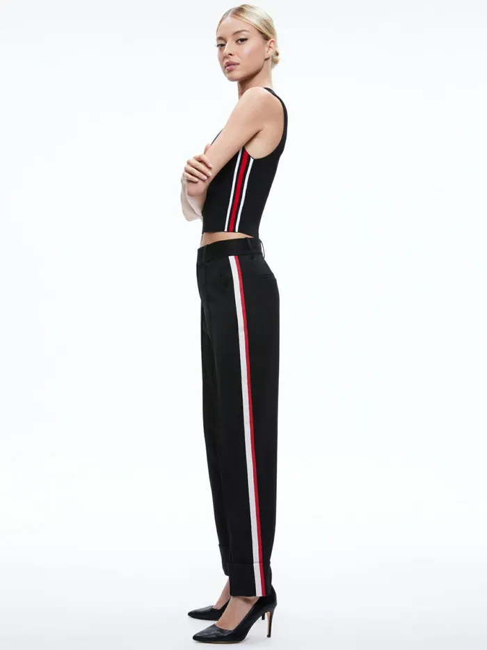 Womens Pants Alice Olivia Ming Cuffed Pant With Side Stripe Blackperfect Ruby