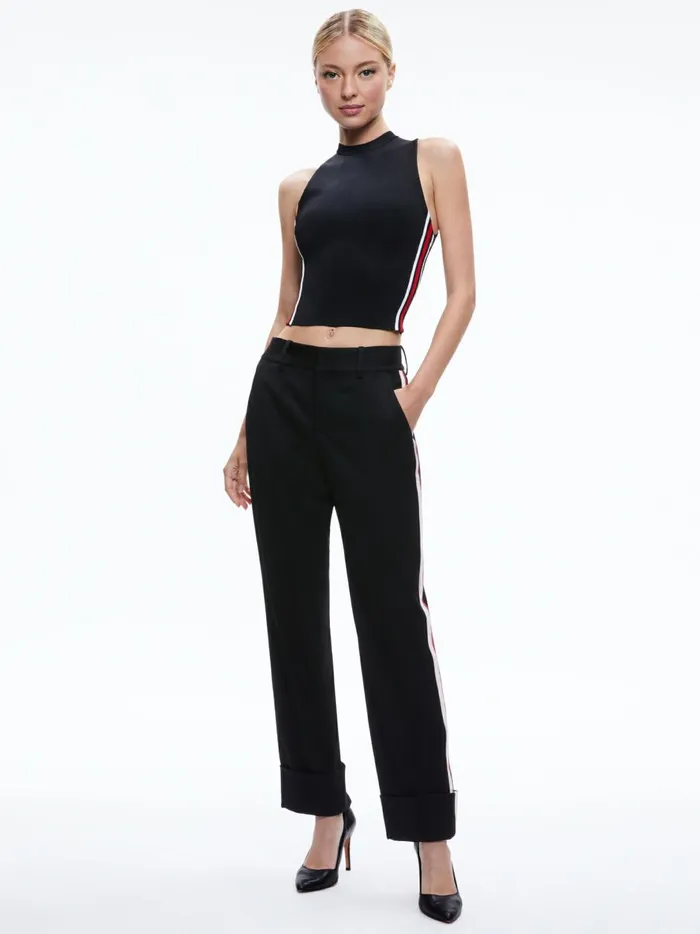 Womens Pants Alice Olivia Ming Cuffed Pant With Side Stripe Blackperfect Ruby
