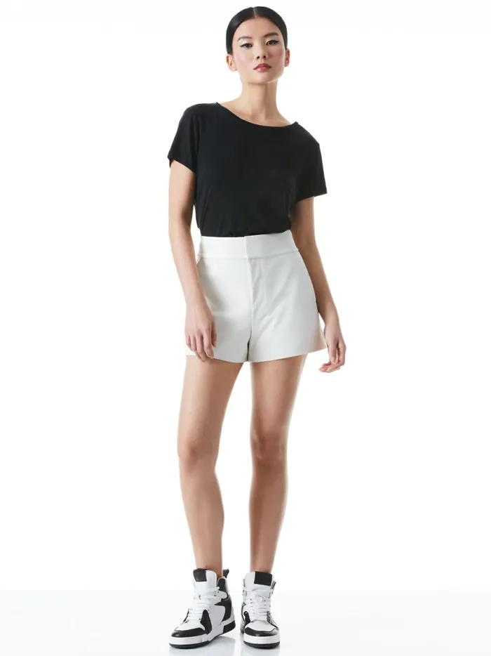 Womens Shorts Alice Olivia Cady High Waisted Leather Short White