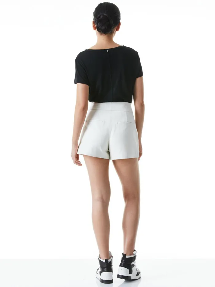 Womens Shorts Alice Olivia Cady High Waisted Leather Short White