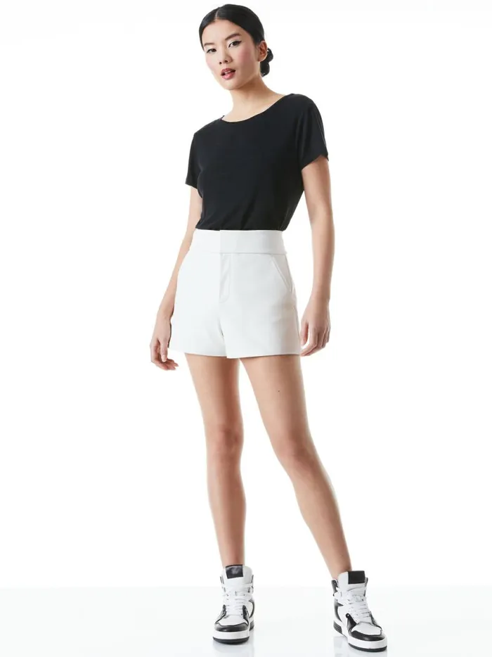 Womens Shorts Alice Olivia Cady High Waisted Leather Short White