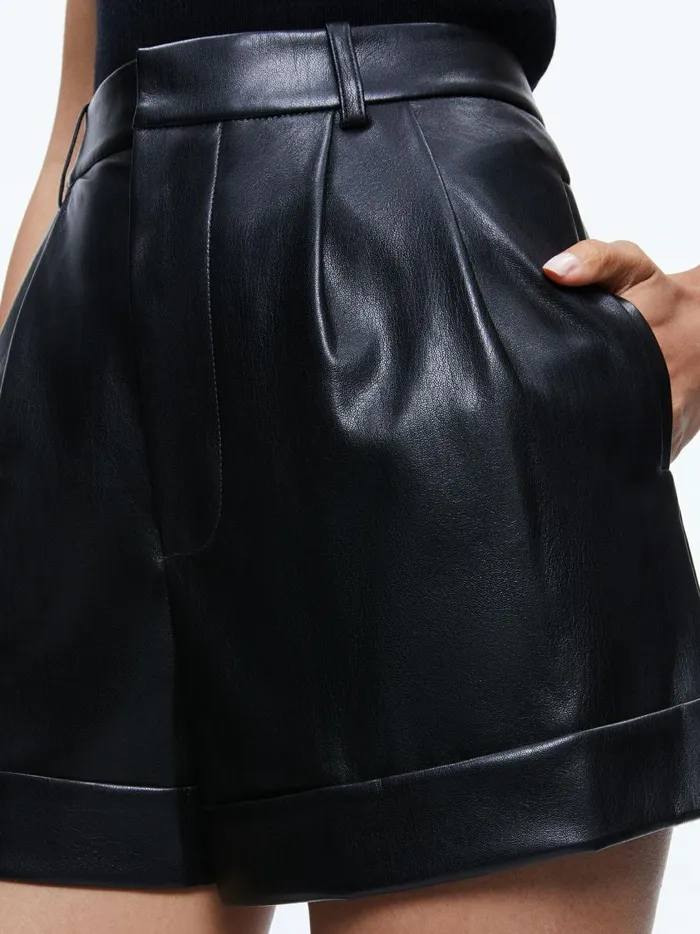 Womens Shorts Alice Olivia Conry Vegan Leather Pleated Cuff Short Black