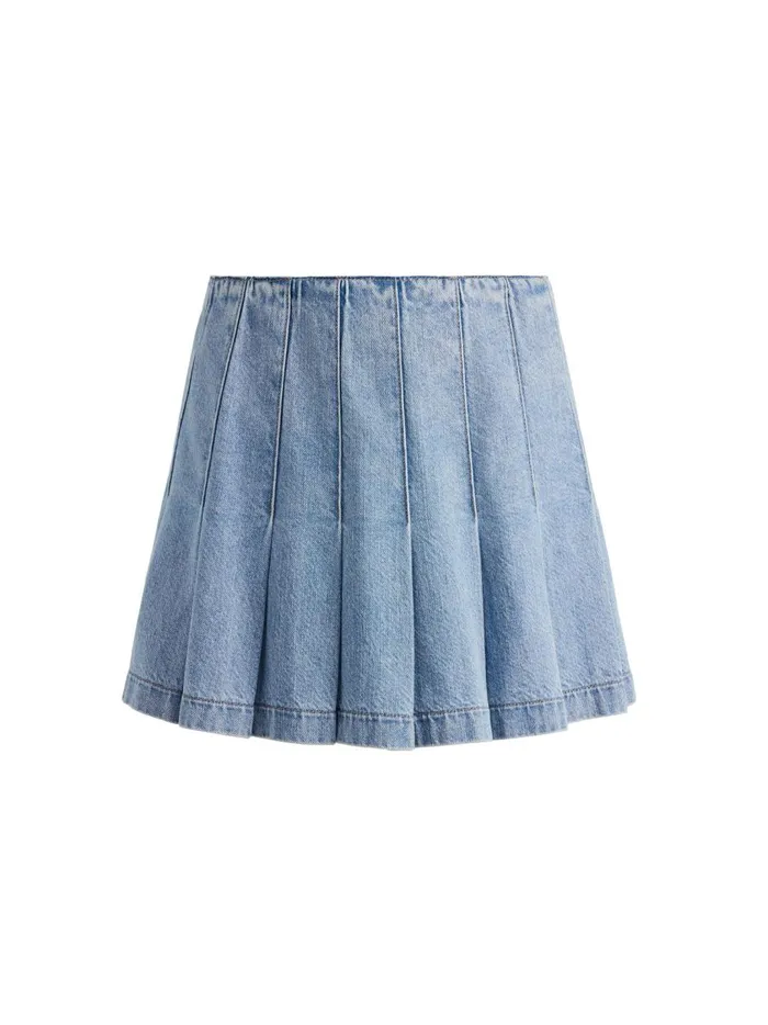 Womens Skirts Alice Olivia Carter Pleated Denim Mini Skirt Rockstar Blue