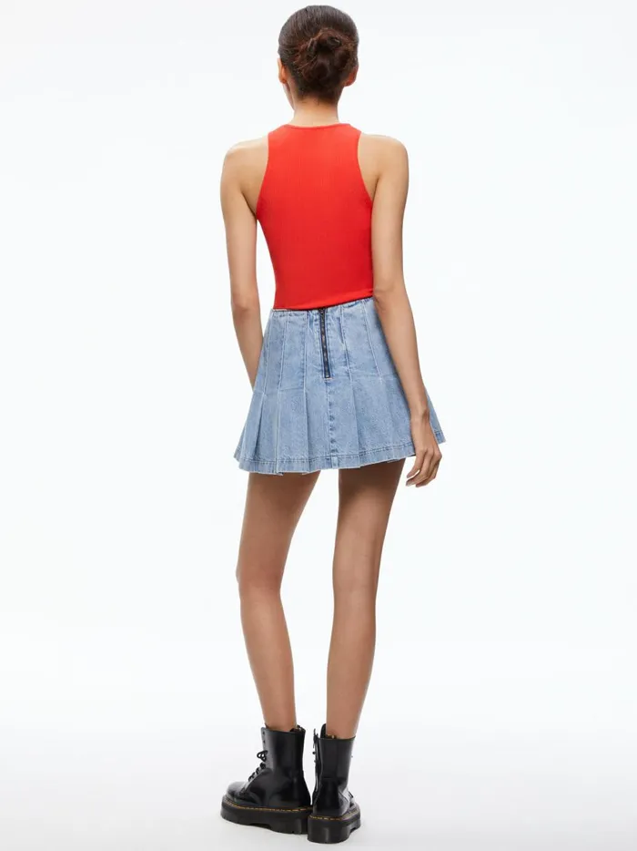 Womens Skirts Alice Olivia Carter Pleated Denim Mini Skirt Rockstar Blue