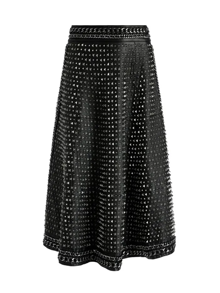 Womens Skirts Alice Olivia Sosie Studded Leather Midi Skirt Black