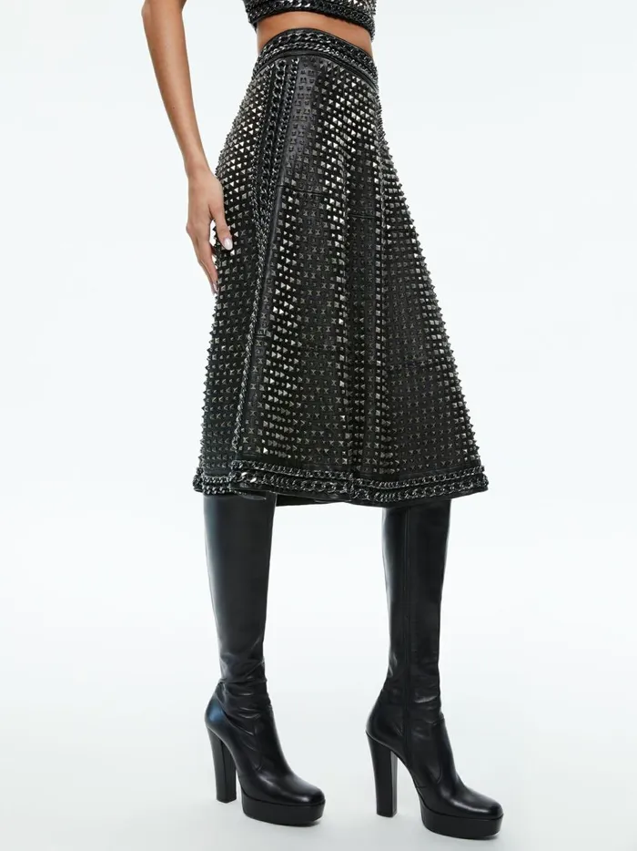 Womens Skirts Alice Olivia Sosie Studded Leather Midi Skirt Black