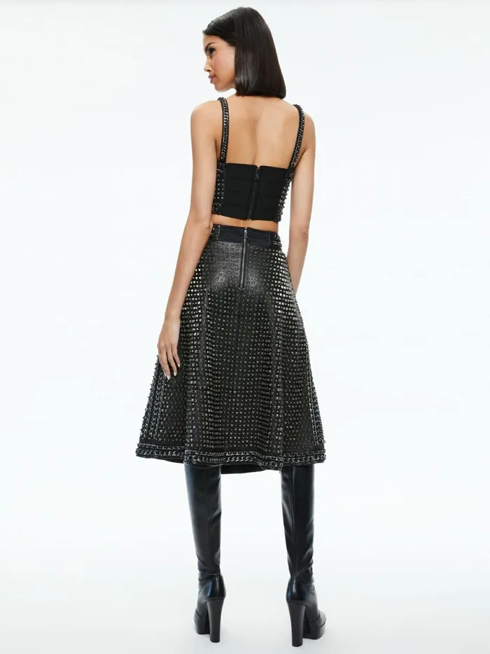 Womens Skirts Alice Olivia Sosie Studded Leather Midi Skirt Black