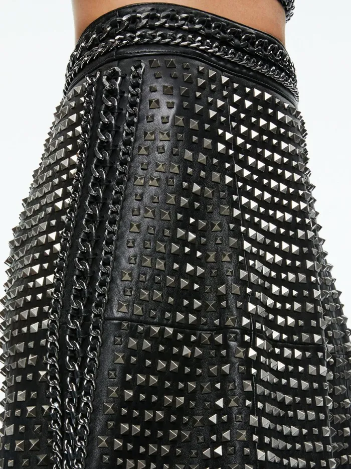 Womens Skirts Alice Olivia Sosie Studded Leather Midi Skirt Black