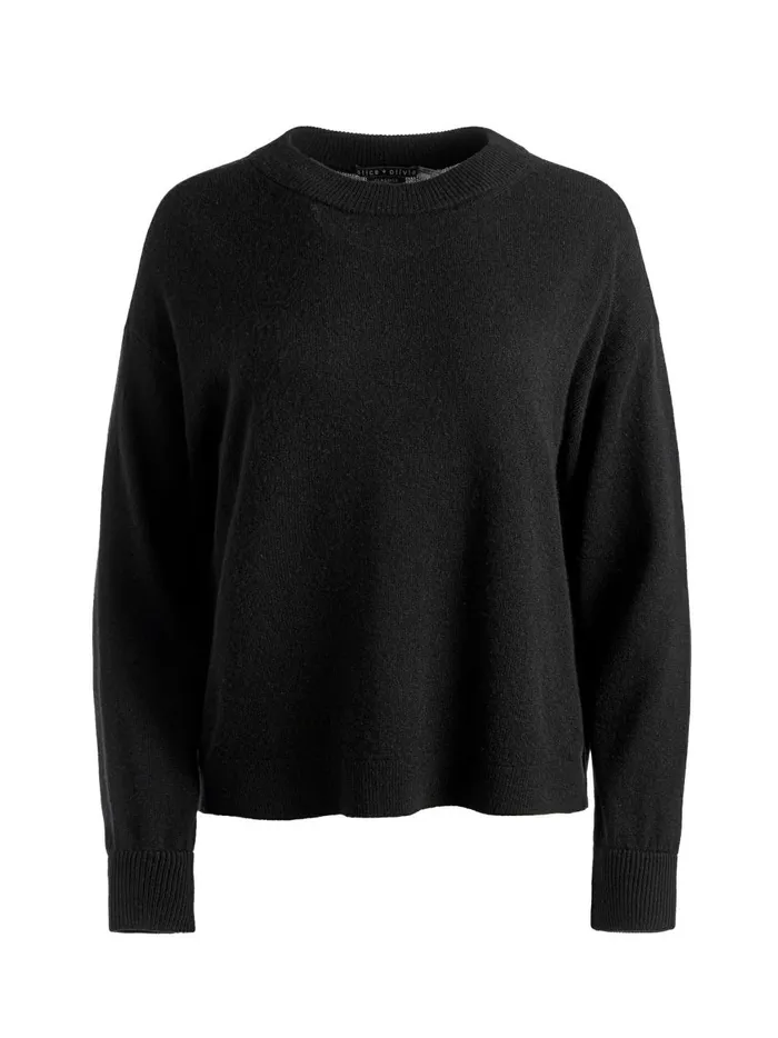 Womens Sweaters Alice Olivia Fila Crewneck Pullover Black