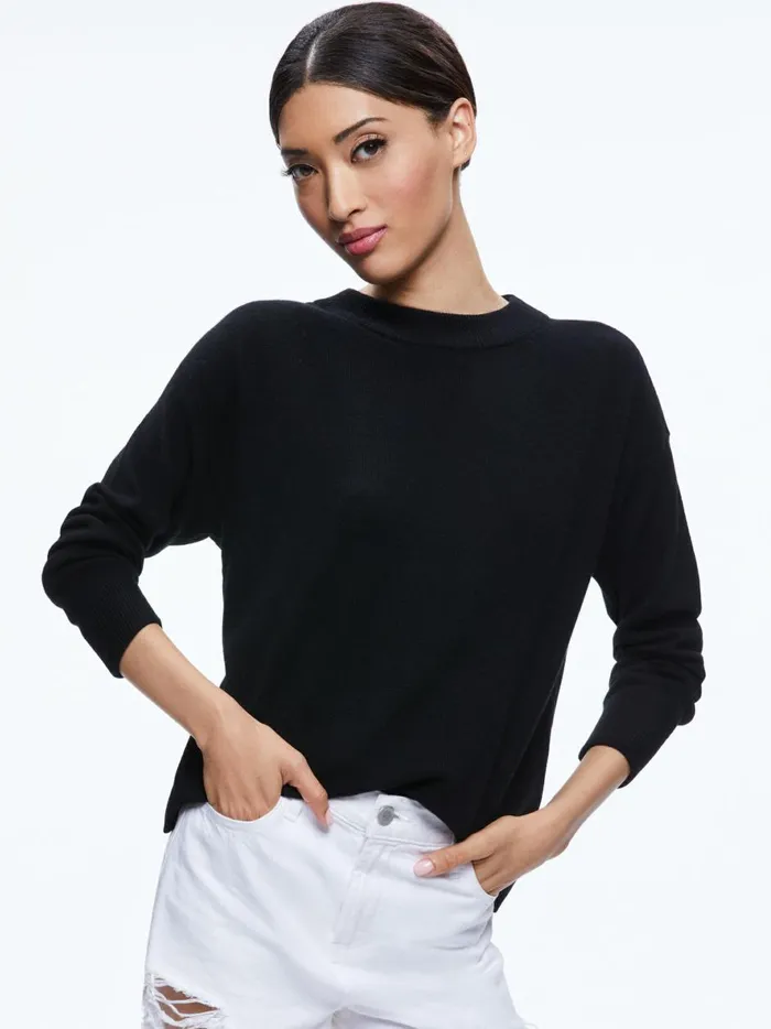 Womens Sweaters Alice Olivia Fila Crewneck Pullover Black