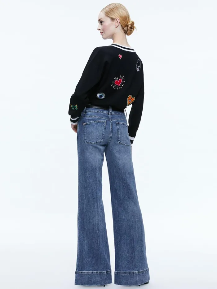 Womens Sweaters Alice Olivia Gleeson Staceface Patch Pullover Black Multi