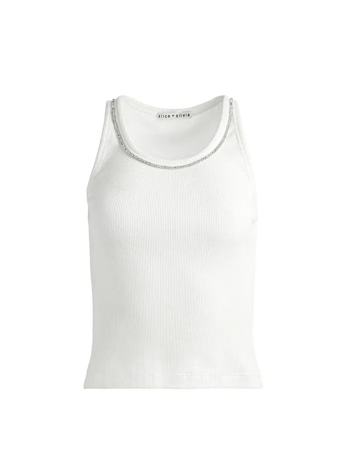 Womens Tops Alice Olivia Allen Embellished Neck Tank Top Off White